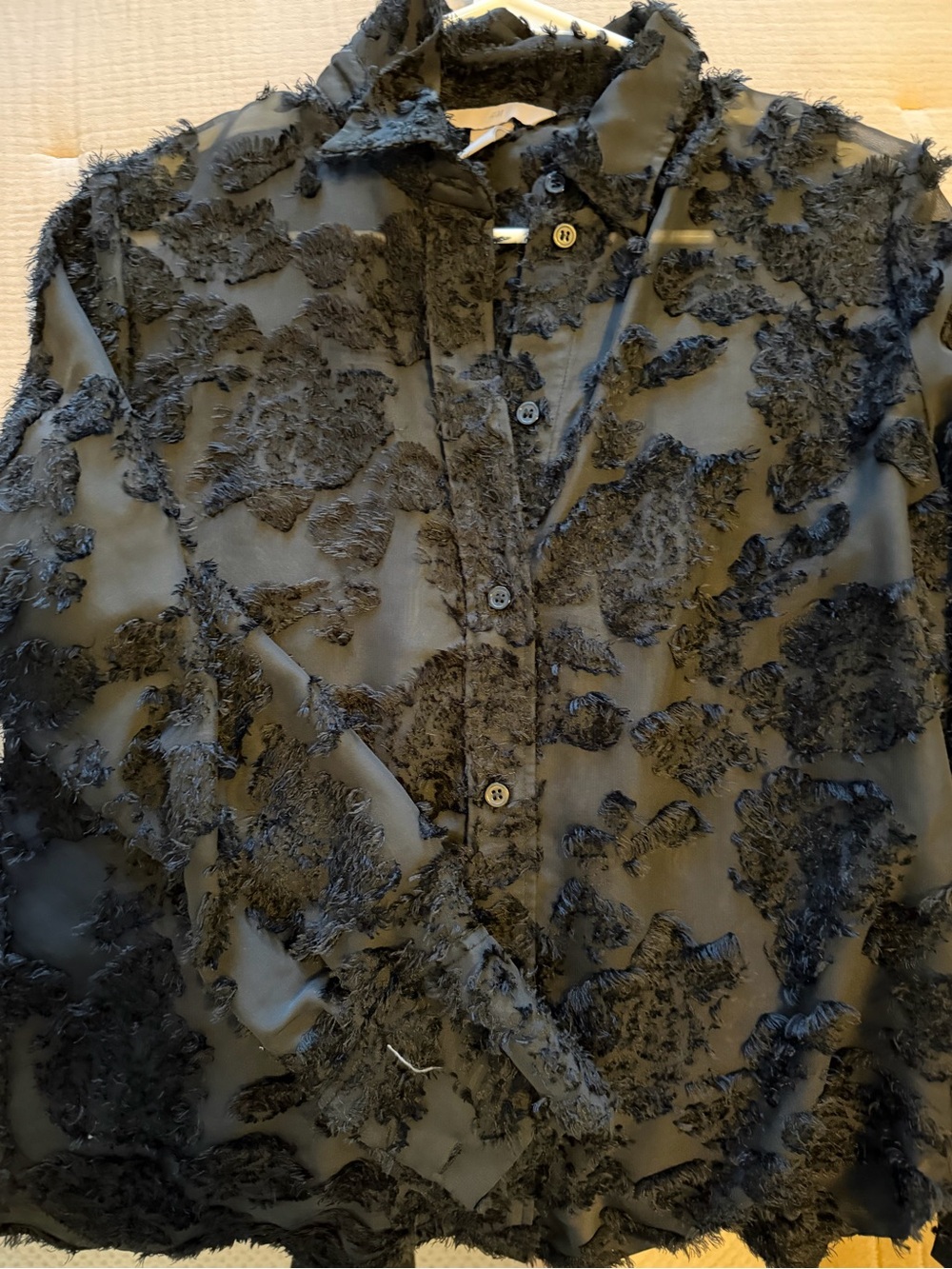H&M Black Textured Floral-Pattern Button Down Shirt